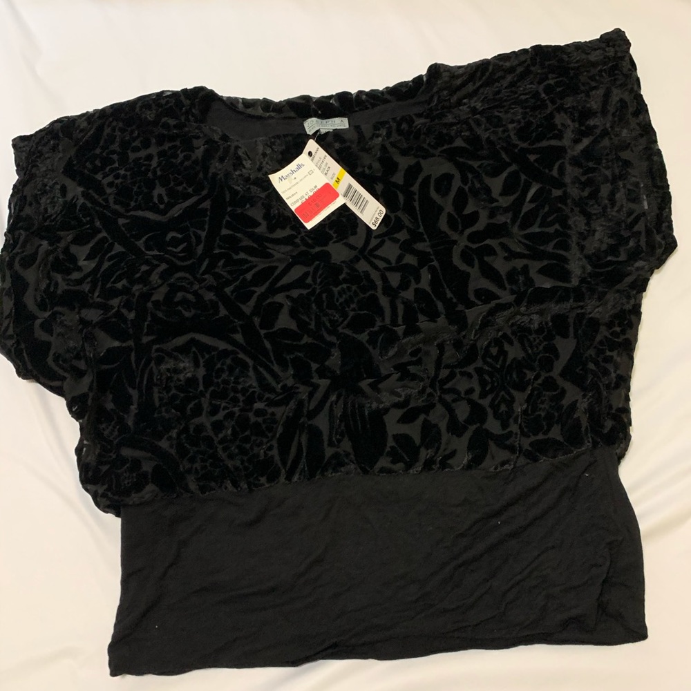 Joseph A Black Floral Flocked Velvet Short Sleeve
